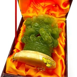 Green Gold Dragon Faux Jade Cup Vase Home Decor Statue